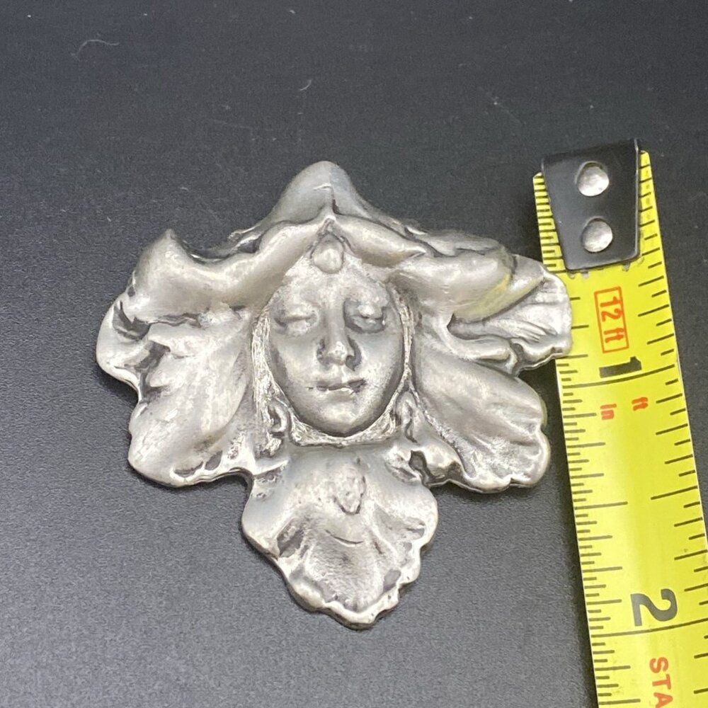 Art Nouveau Brooch Pendant Fine Pewter Signed Hudson Orchid Lady Victorian Style - Picture 9 of 10